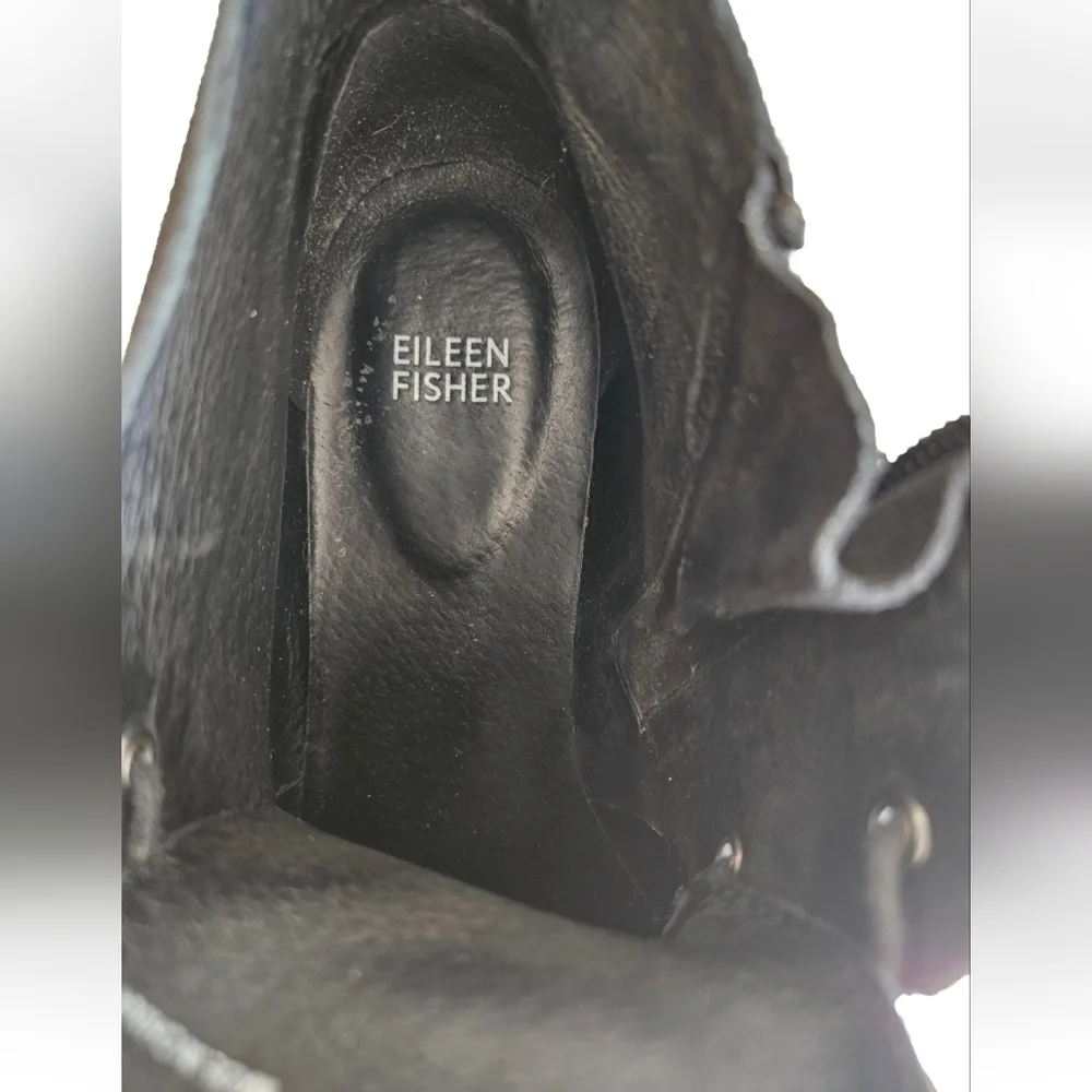 Eileen Fisher Black Suede Lace-Up Ankle Boots
